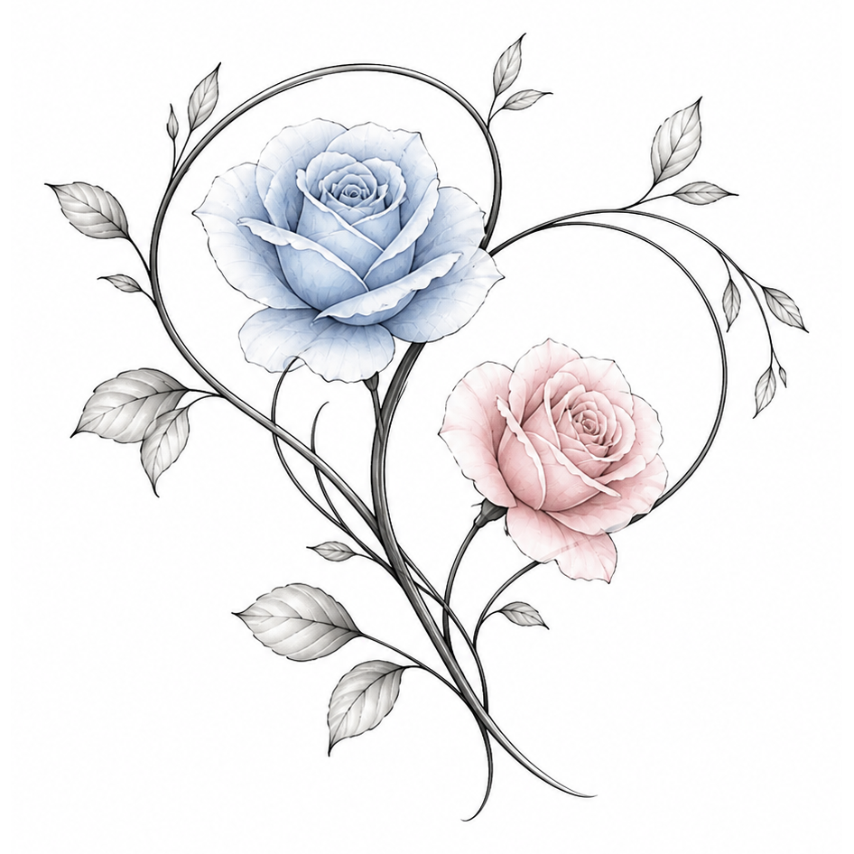 Logo von Partum Rosa Studios mit blauer und rosafarbener Rose